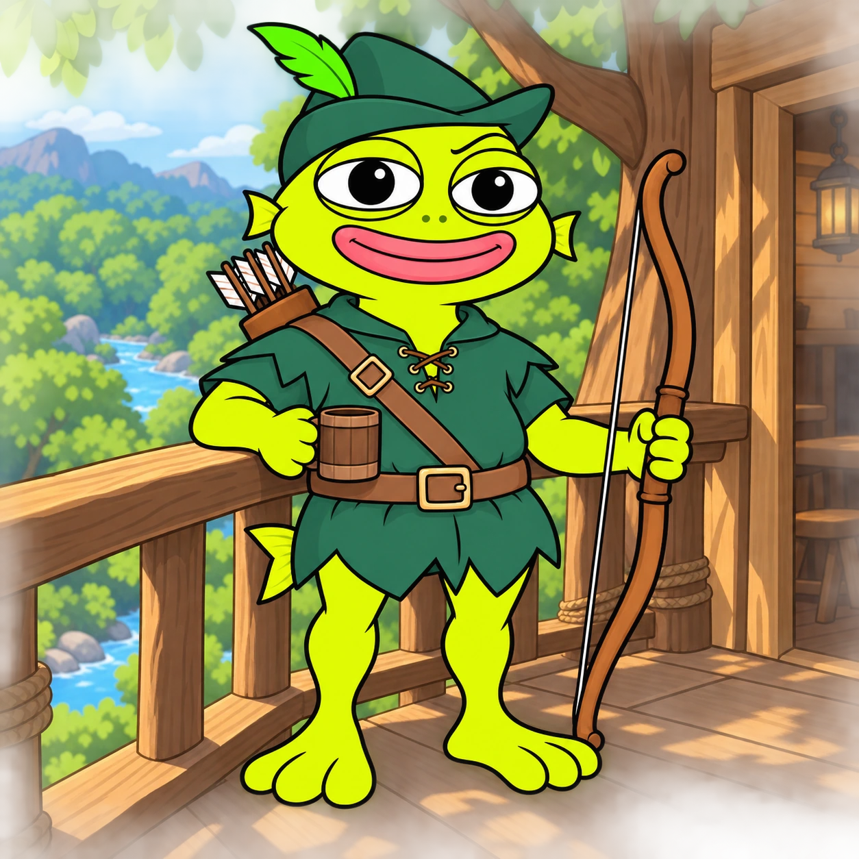 FENN relaxing on his treehouse balcony above the forest.
